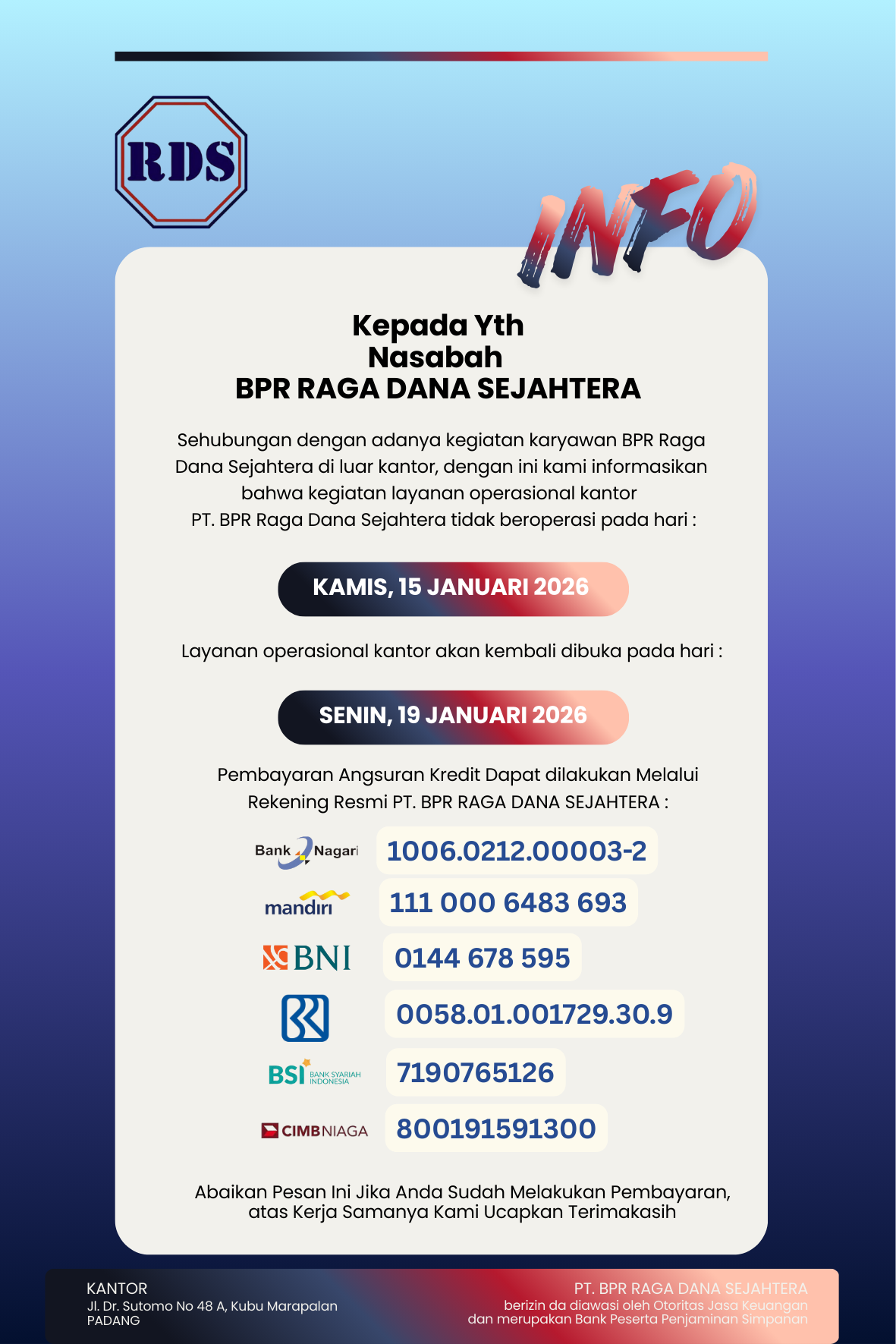 Pengumuman Operasional Kantor
